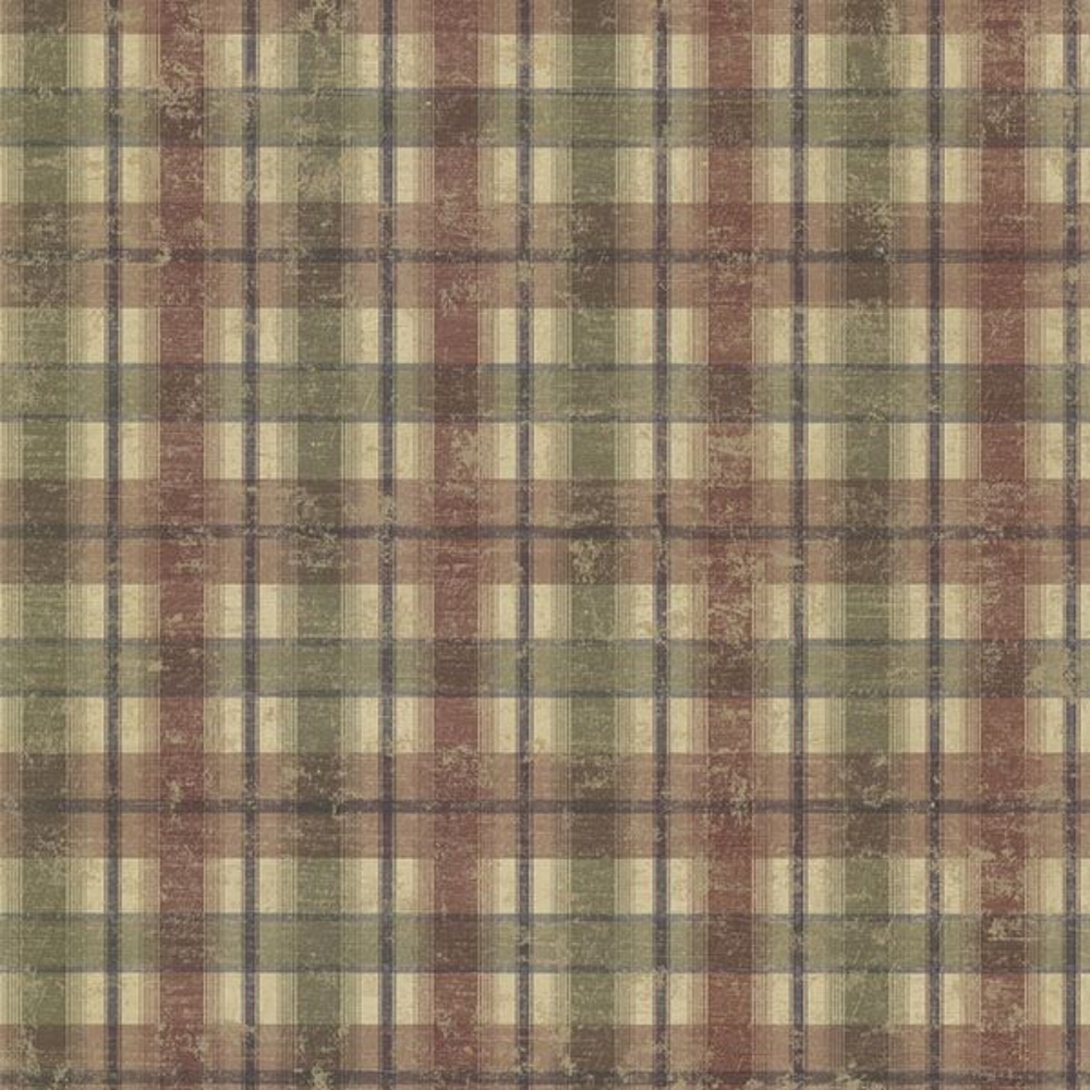 Wallpaper Nellie Brick Wooden Plaid Green, Red, Beige - Picture 2 of 11